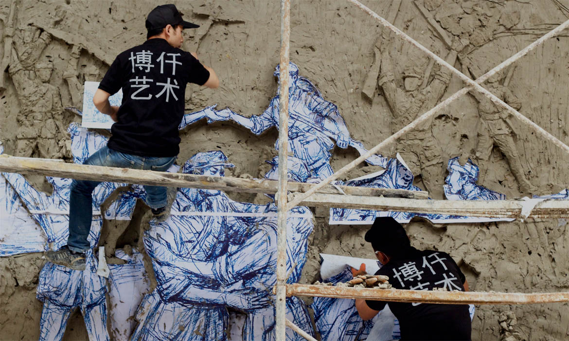 博仟北京雕塑厂制作浮雕过程图